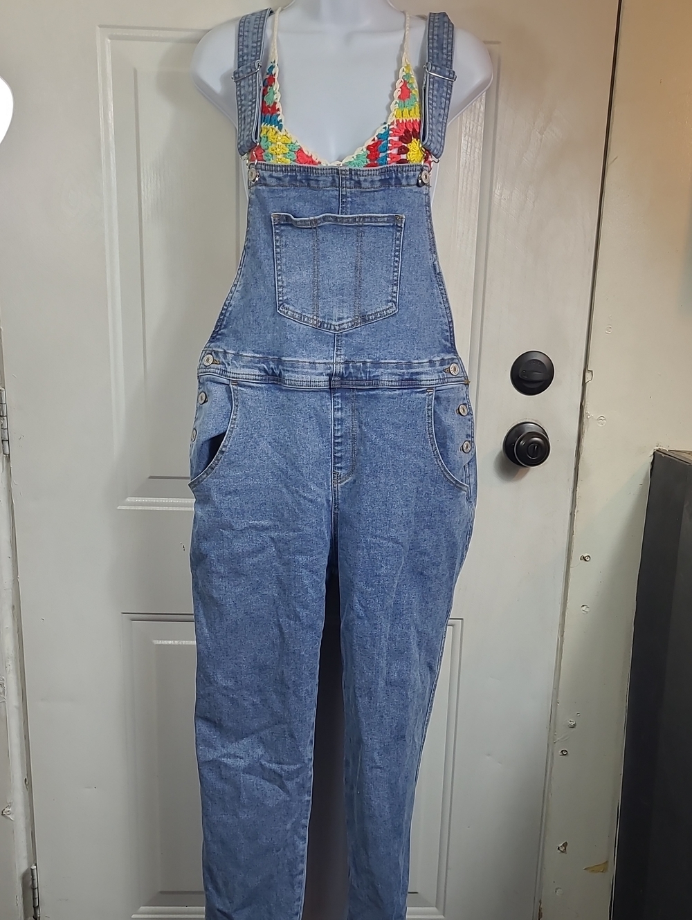 Women's Light Blue Denim Jeans Overalls with Adjustable Straps - Picture 1 of 15